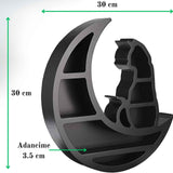 Mini Raft 30x30 cm expunere din lemn pentru cristale, uleiuri esensiale design Pisica neagra pe luna - Decorare gotica pentru camera Moon Cat