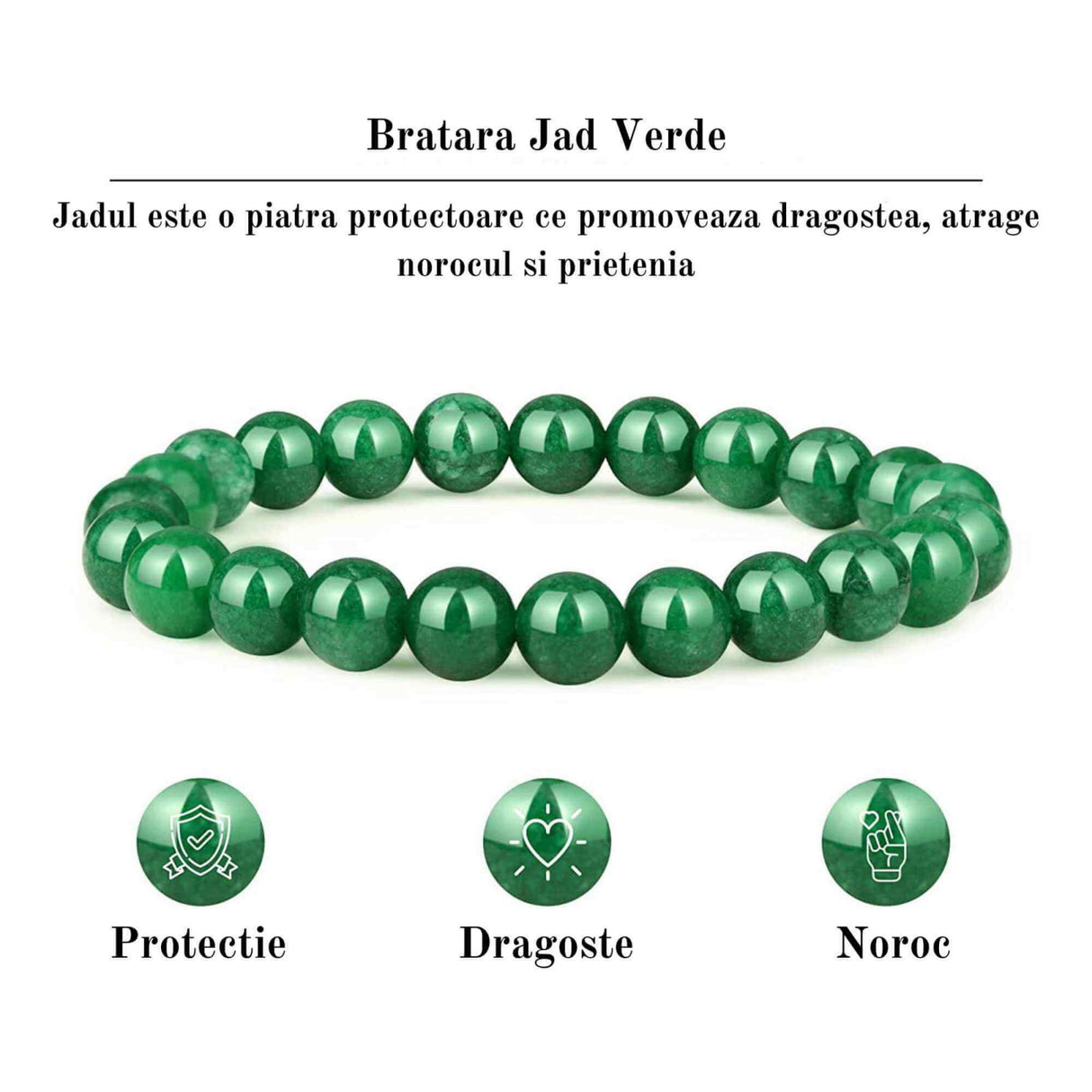 Bratara de jad cu margele de 8 mm pentru femei si barbati - Aduce noroc, bogatie, prosperitate