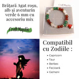 Bratara naturala Agat rosu, alb si aventurin verde cu accesoriu mixt - echilibru si noroc