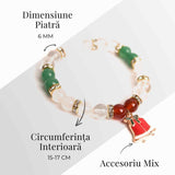 Bratara naturala Agat rosu, alb si aventurin verde cu accesoriu mixt - energie si protectie
