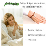 Bratara naturala Agat rosu 6mm cu accesoriu mixt - curaj si protectie