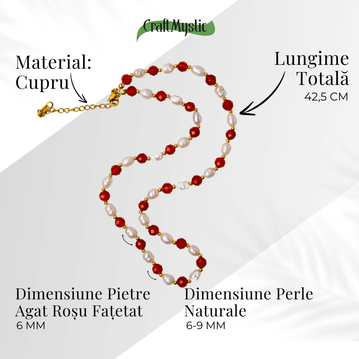 Colier Cupru cu Agat Rosu Fatetat si Perle Naturale - Echilibru, Rafinam si Energie Vitala