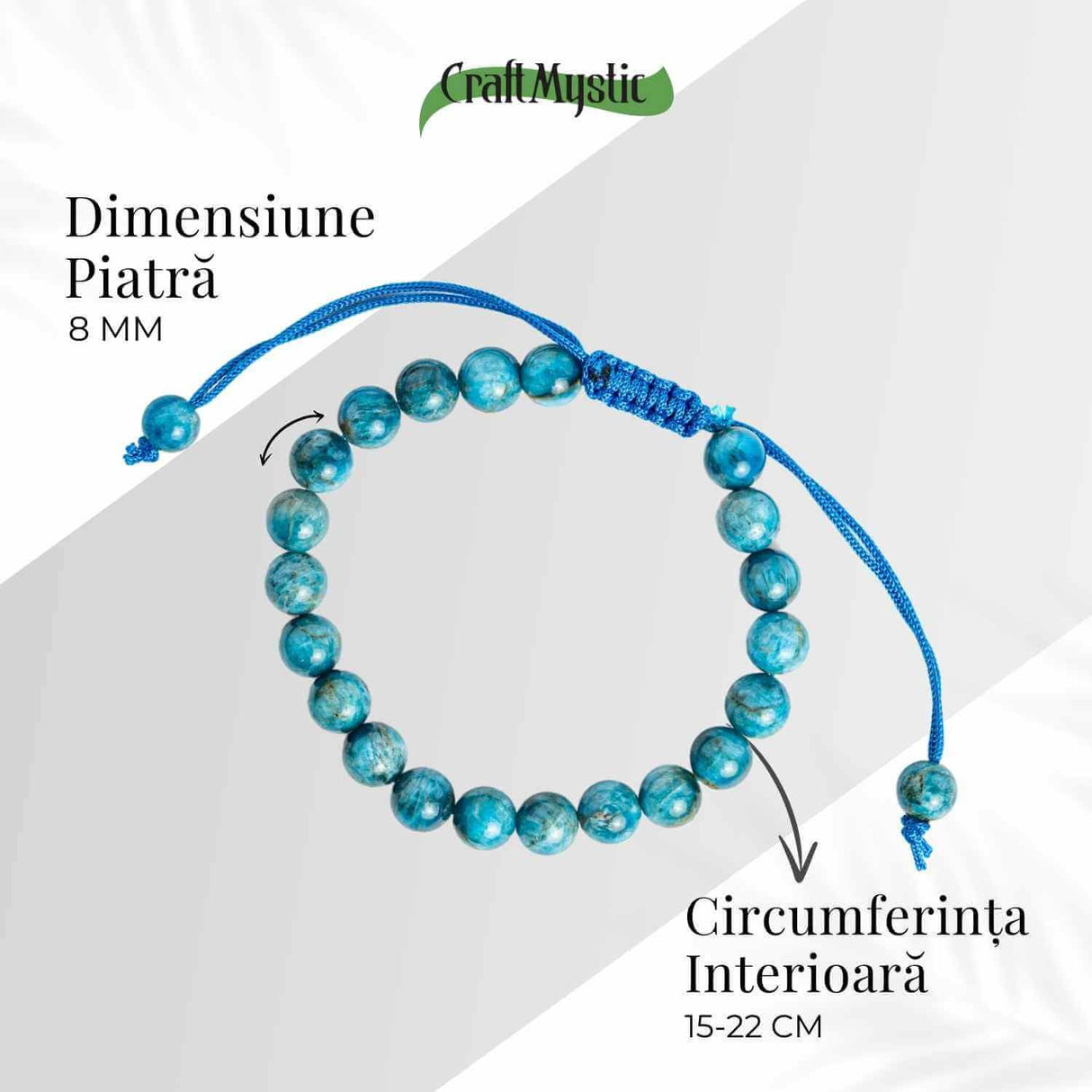 Bratara Ajustabila pe Sfoara cu Pietre Naturale 8mm din Apatit - Echilibru si Energie Pozitiva