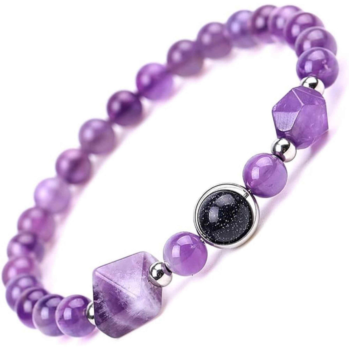 Bratara Elastica cu margele Ametist de 6mm si Farmecul Sistemului Solar - Bratara Handmade pentru Femei