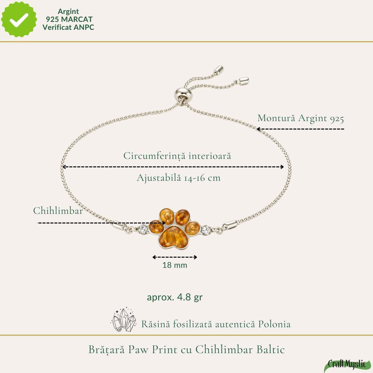 Bratara Argint 925 Labuta de Catel cu Chihlimbar Natural - Energie si Loialitate