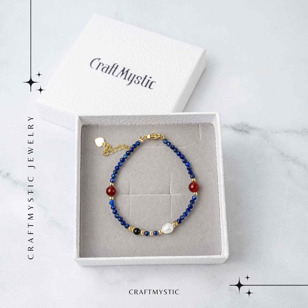 Bratara cu Lapis Lazuli, Agat Rosu si Perla Naturala - Claritate si Armonie Interioara