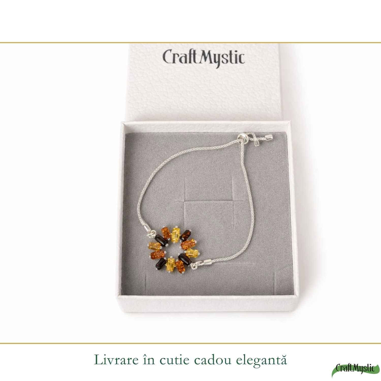 Bratara Argint 925 Floare cu Chihlimbar Multicolor Natural - Bucurie si Energie