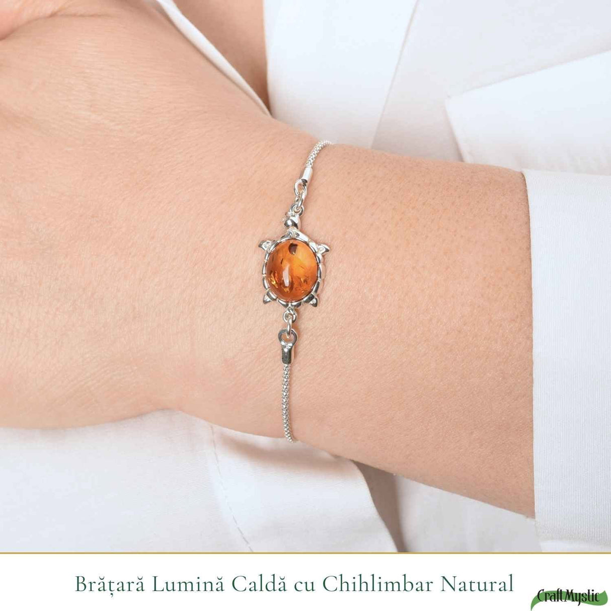 Bratara Argint 925 Testoasa cu Chihlimbar Natural - Protectie si Echilibru