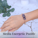 Bratara aurie din metal cu 3 pietre naturale de Ametist , beneficii energetice