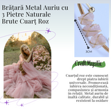 Bratara aurie cu 3 pietre Cuart Roz - Iubire si armonie