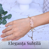Bratara aurie cu 3 pietre Cuart Roz - Iubire si armonie