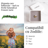 Inel cu perla naturala si frunza aurie - Eleganta care infloreste