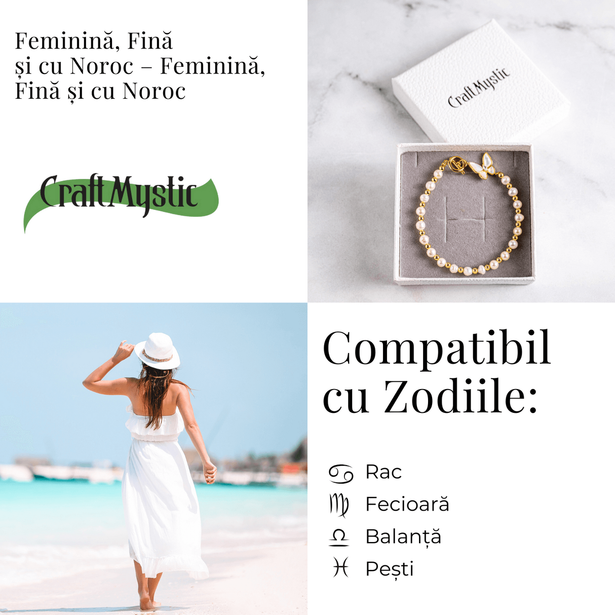 Feminina, fina si cu noroc - Bratara cu perle si pisicuta din scoica