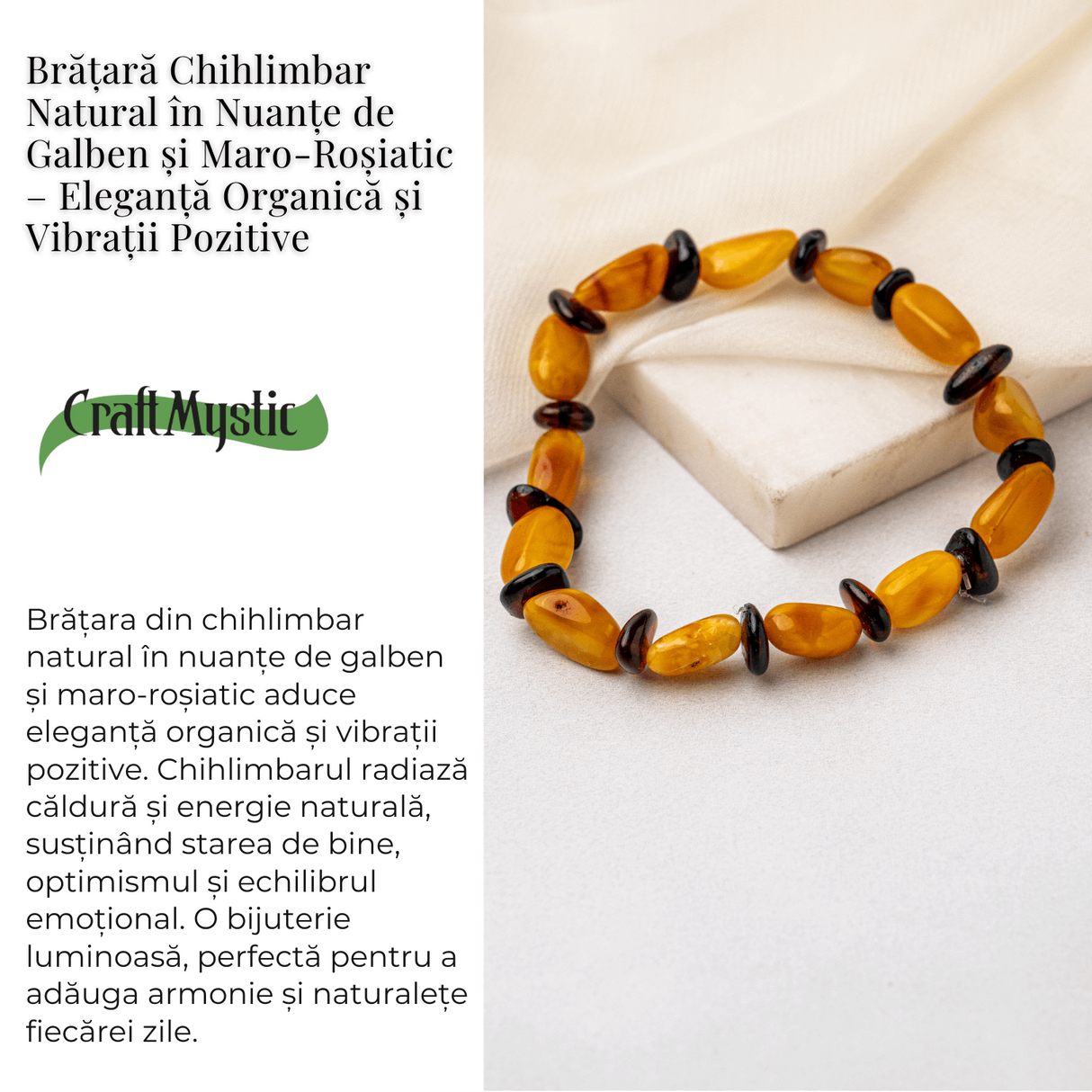 Bratara Chihlimbar Galben si Maro-Rosiatic - Armonie Naturala, Protectie si Caldura Solara