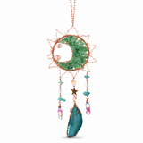Dreamcatcher cu Aventurin Verde si Felii de Agat in Forma de Soare – Prosperitate si Armonie pentru Casa Ta