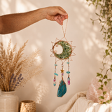 Dreamcatcher cu Aventurin Verde si Felii de Agat in Forma de Soare – Prosperitate si Armonie pentru Casa Ta