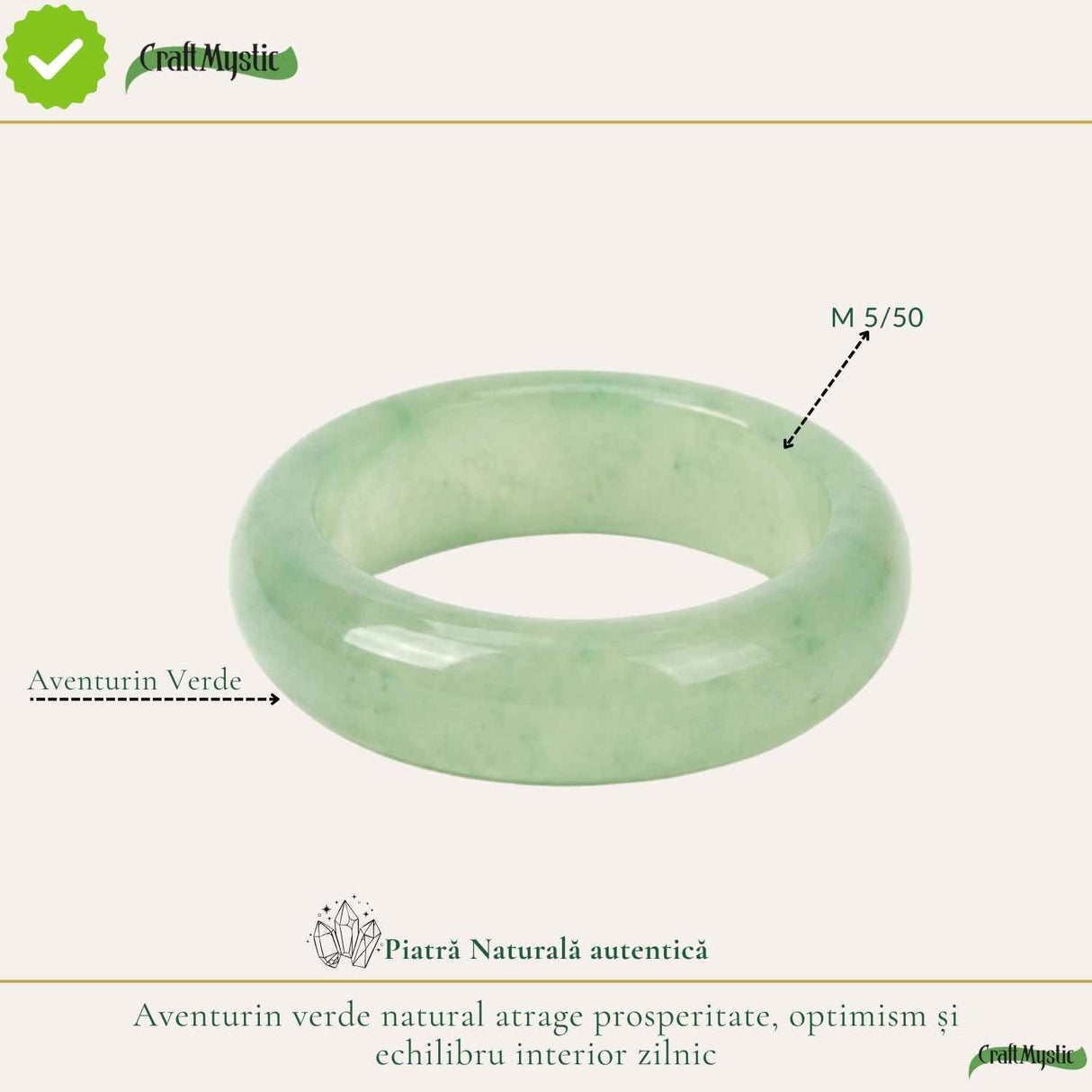 Inel cu Aventurin Verde Natural turnat – Noroc, Echilibru si Energie Pozitiva
