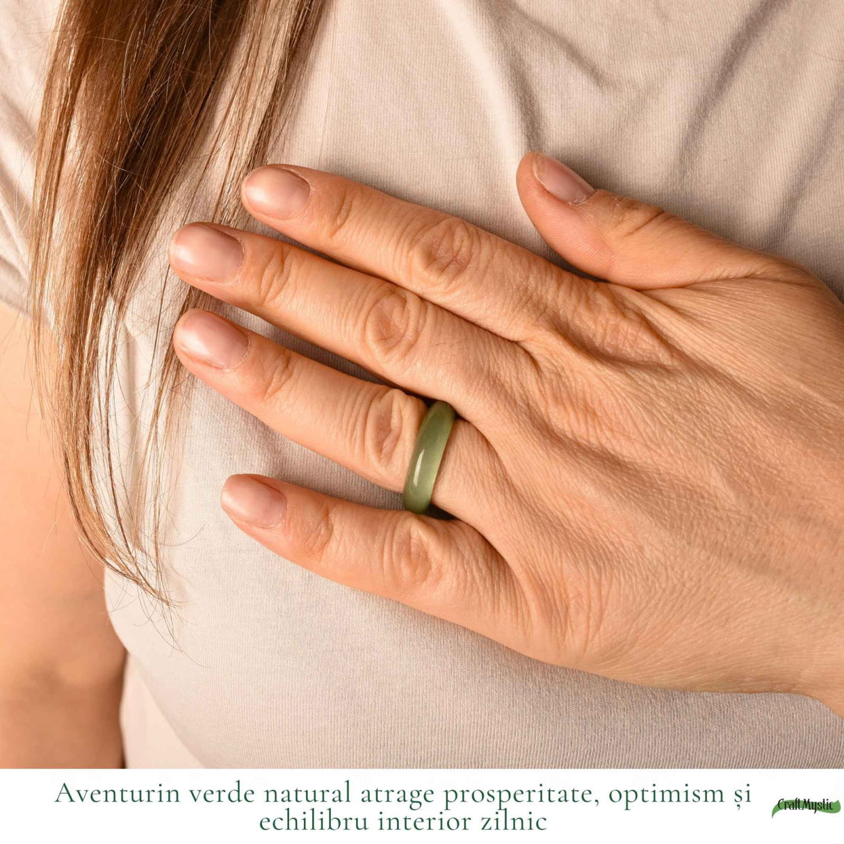 Inel cu Aventurin Verde Natural turnat – Noroc, Echilibru si Energie Pozitiva