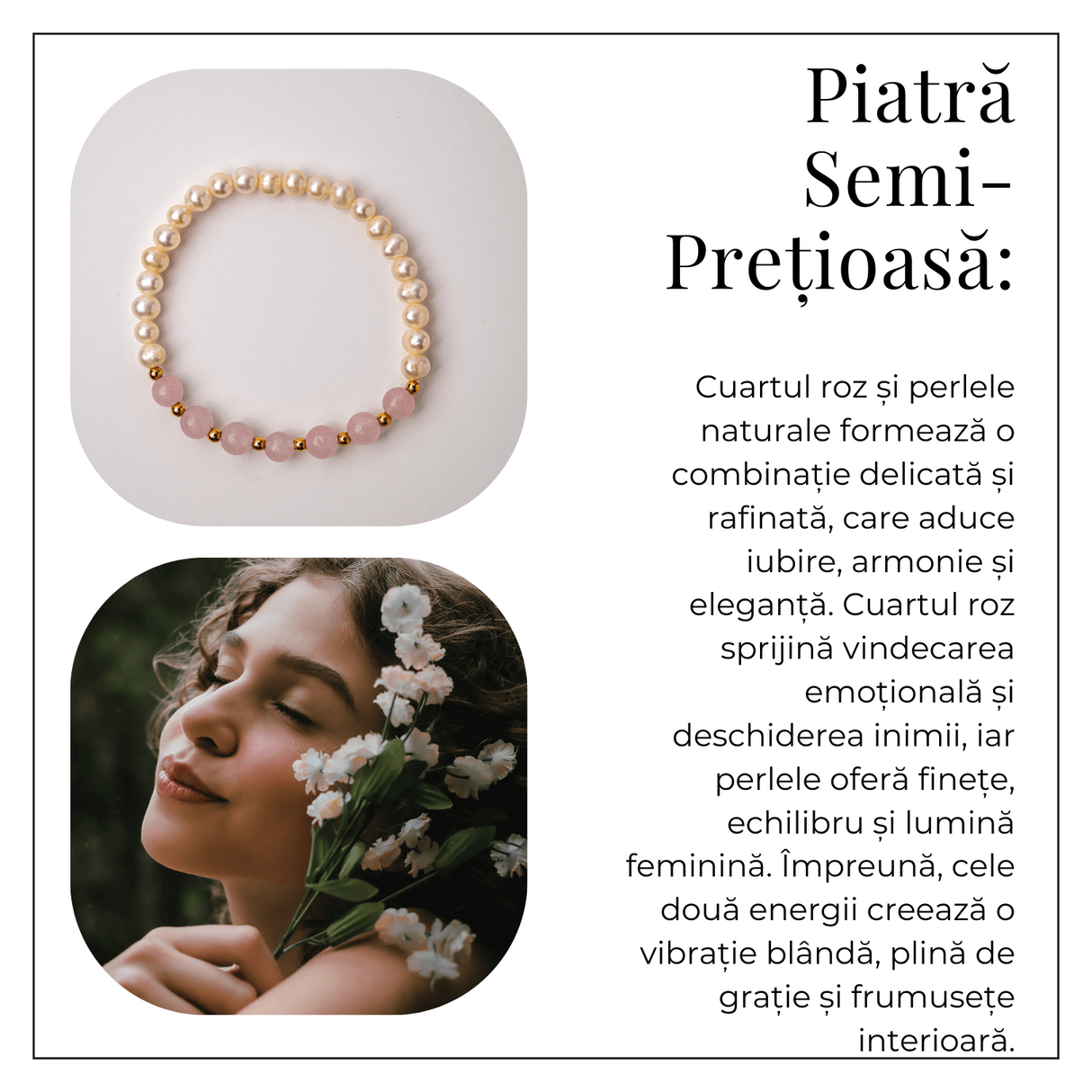 Bratara Cuart Roz si Perle Naturale - Iubire Blanda, Feminitate si Armonie Delicata