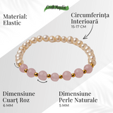 Bratara Cuart Roz si Perle Naturale - Iubire Blanda, Feminitate si Armonie Delicata