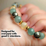 Bratara cu cristale naturale de citrin, pirita si verde aventurin de 8 mm - Bratara feng shui pentru meditatie, noroc, prosperitate