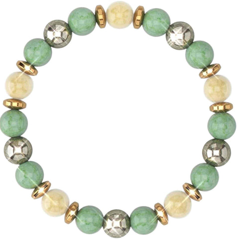 Natural Citrine, Pyrite, and Green Aventurine Crystal Bracelet 8mm - Feng Shui Bracelet for Meditation, Luck, Prosperity