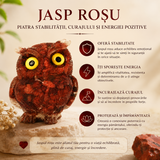 Bufnita din Jasp Rosu Natural cu Rasina – Simbol al Intelepciunii, Protectiei si Curajului