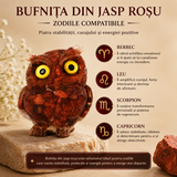 Bufnita din Jasp Rosu Natural cu Rasina – Simbol al Intelepciunii, Protectiei si Curajului