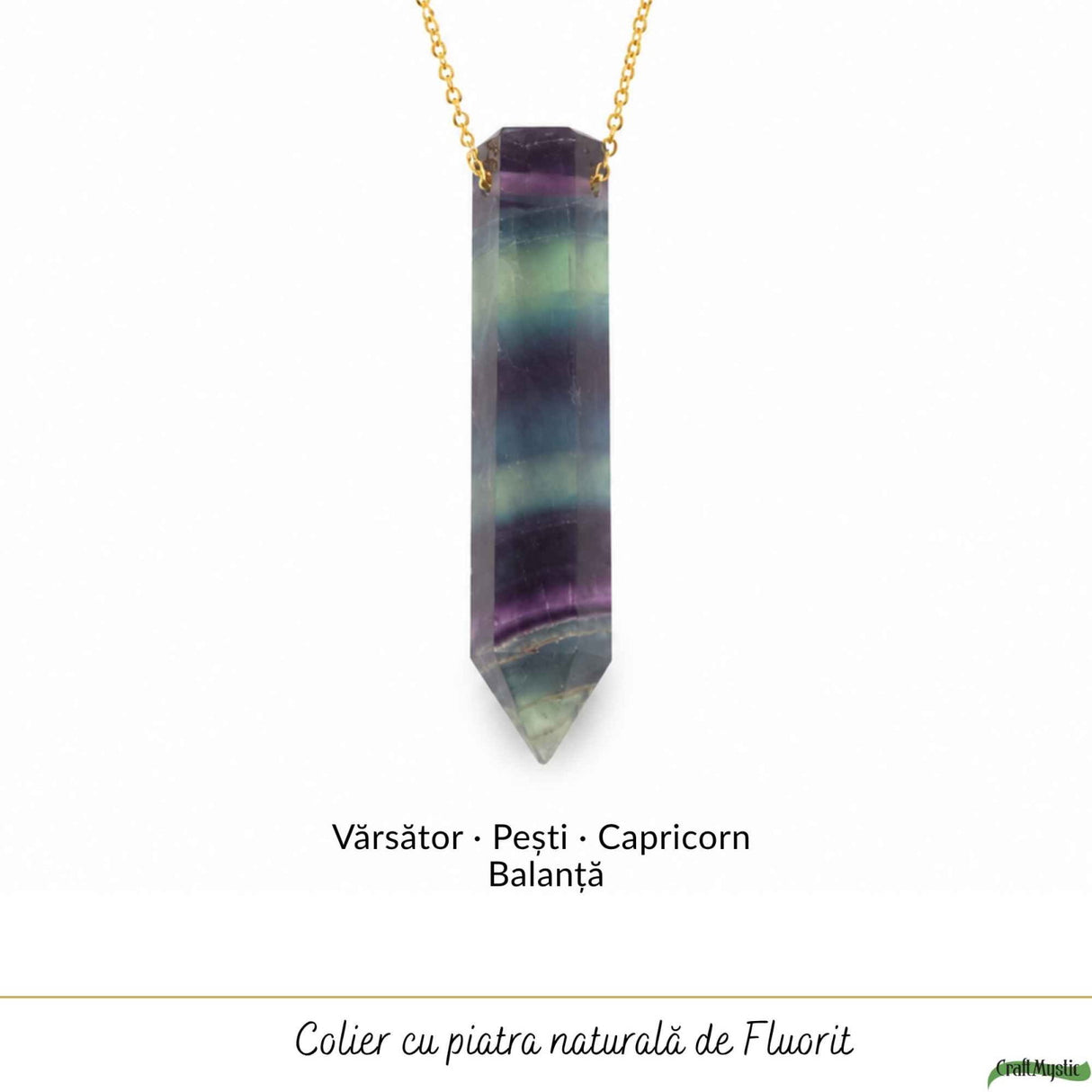 Colier cu Fluorit Natural in Forma de Varf – Claritate Mentala si Inspiratie