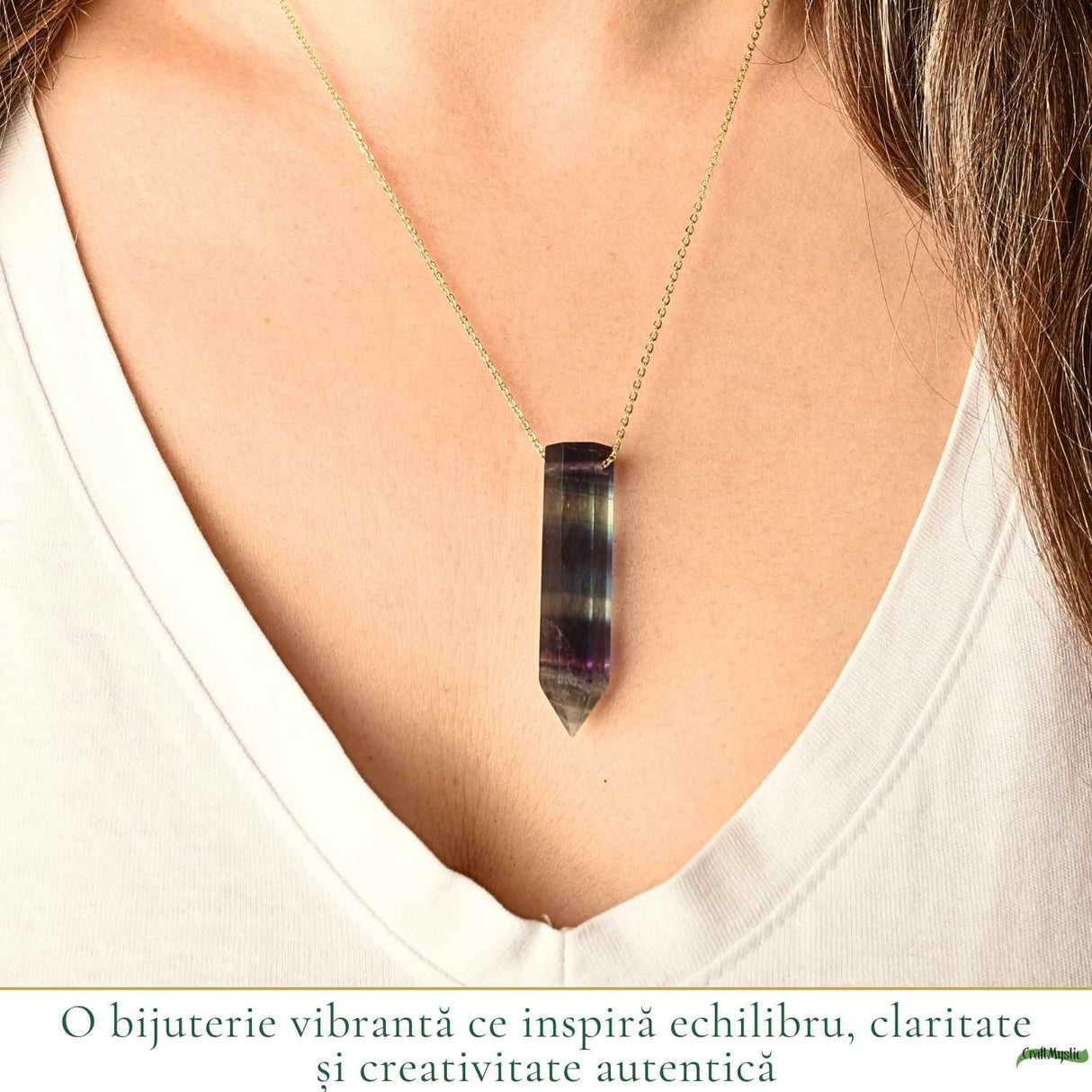 Colier cu Fluorit Natural in Forma de Varf – Claritate Mentala si Inspiratie