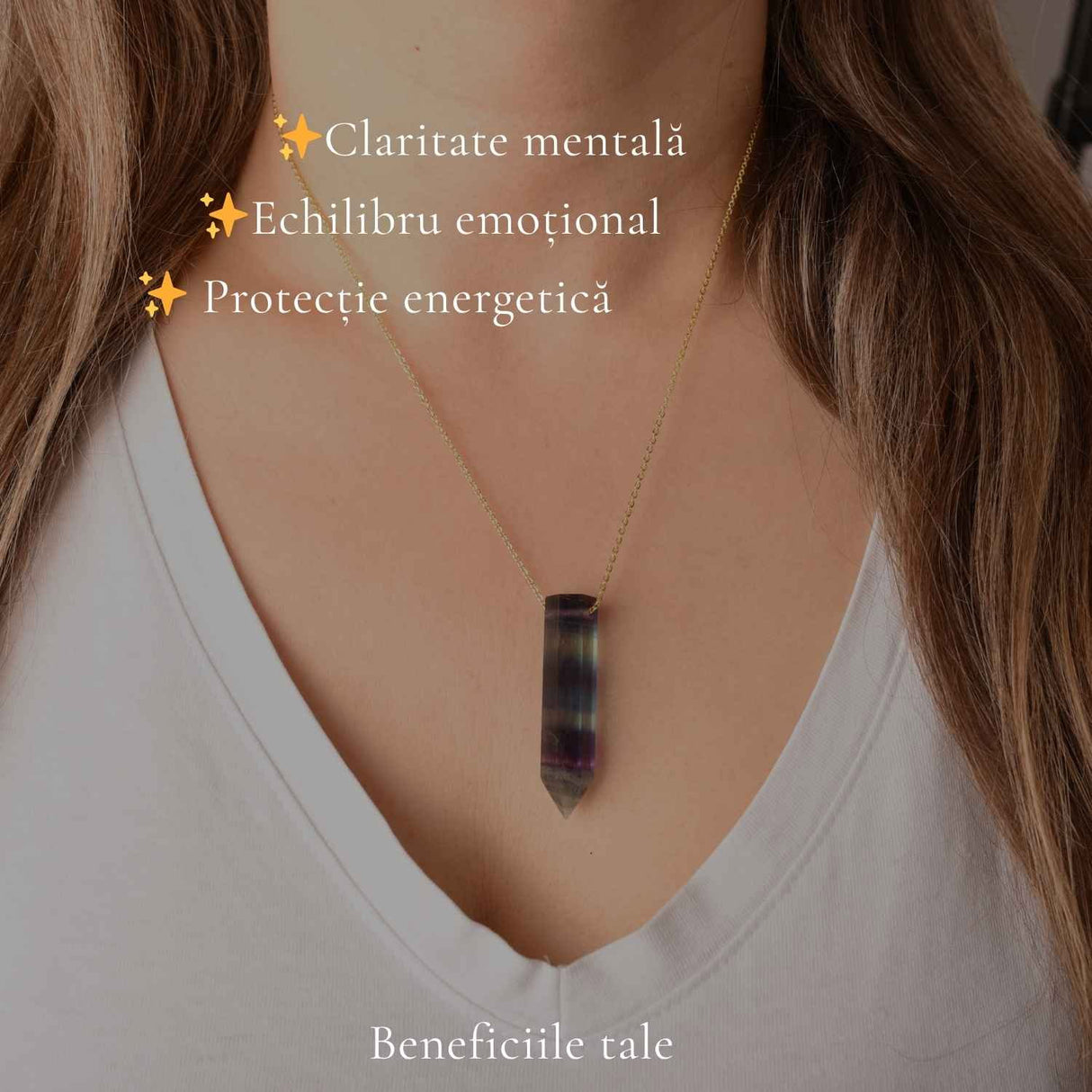 Colier cu Fluorit Natural in Forma de Varf – Claritate Mentala si Inspiratie