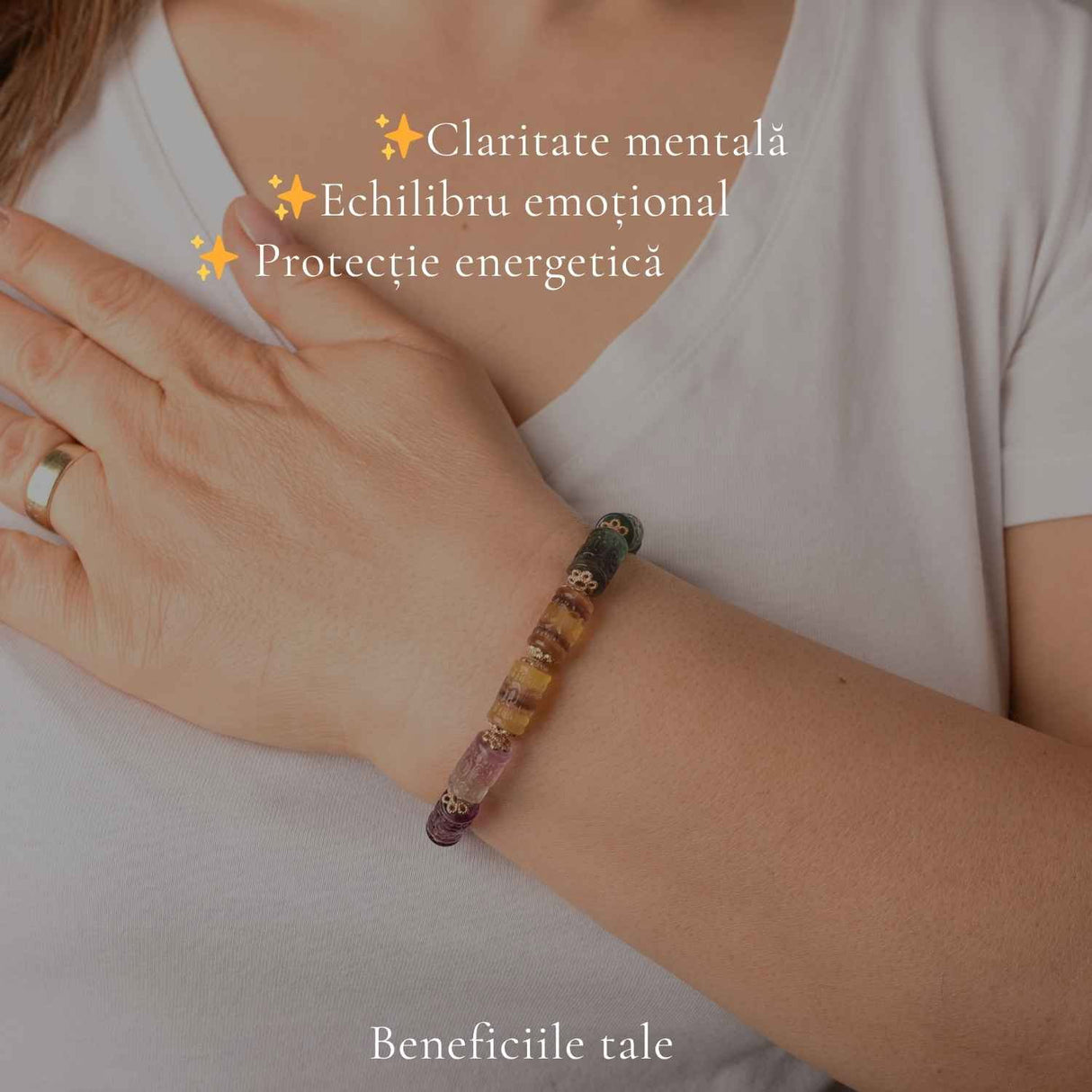 Bratara cu Fluorit Multicolor Natural – Claritate Mentala si Armonie