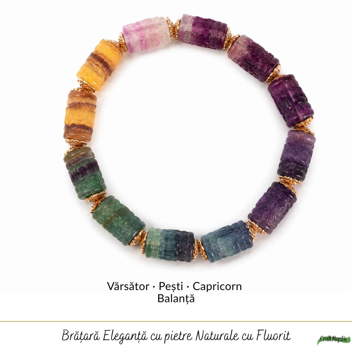 Bratara cu Fluorit Multicolor Natural – Claritate Mentala si Armonie