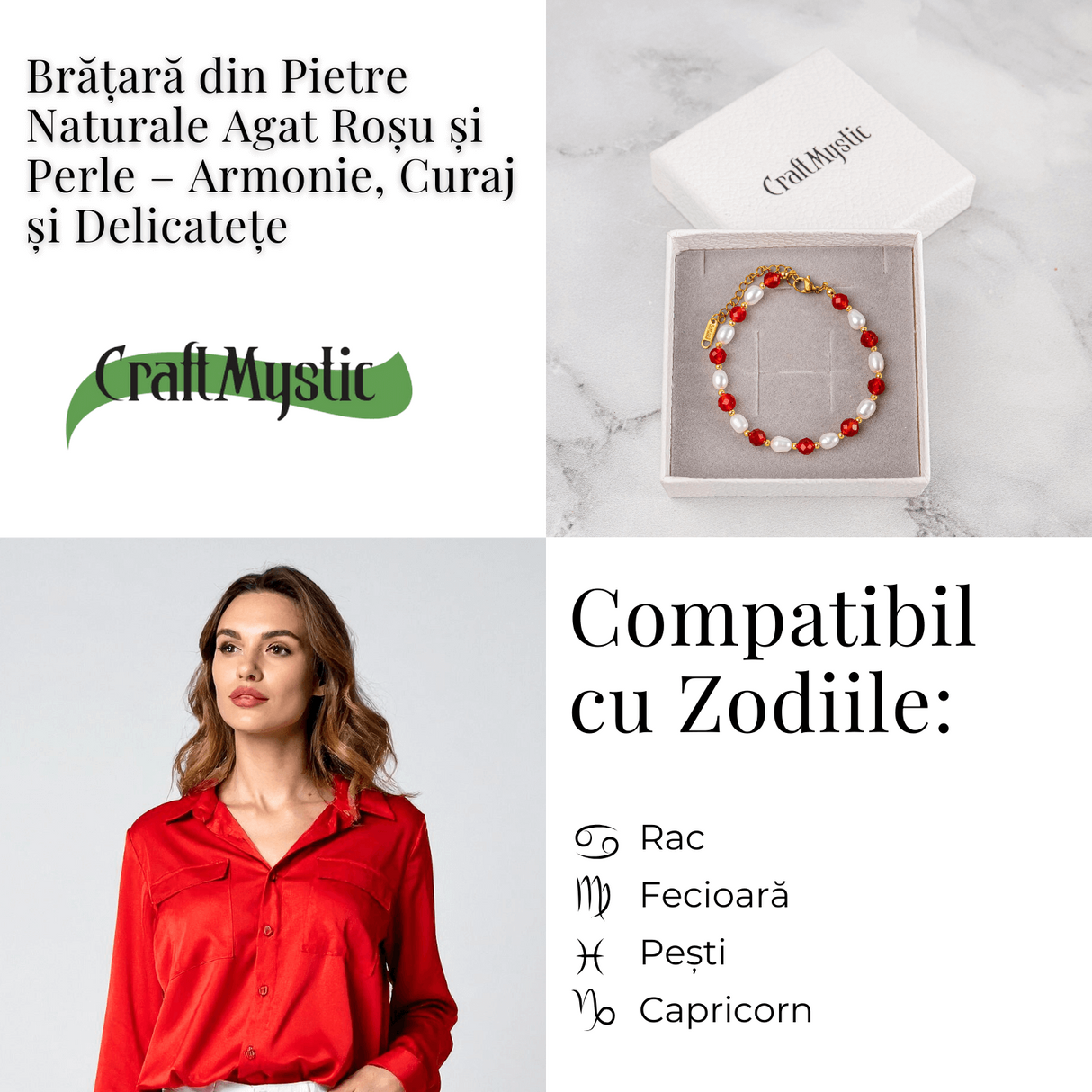 Bratara Agat Rosu si Perle Naturale - Energie, Eleganta si Armonie Feminina