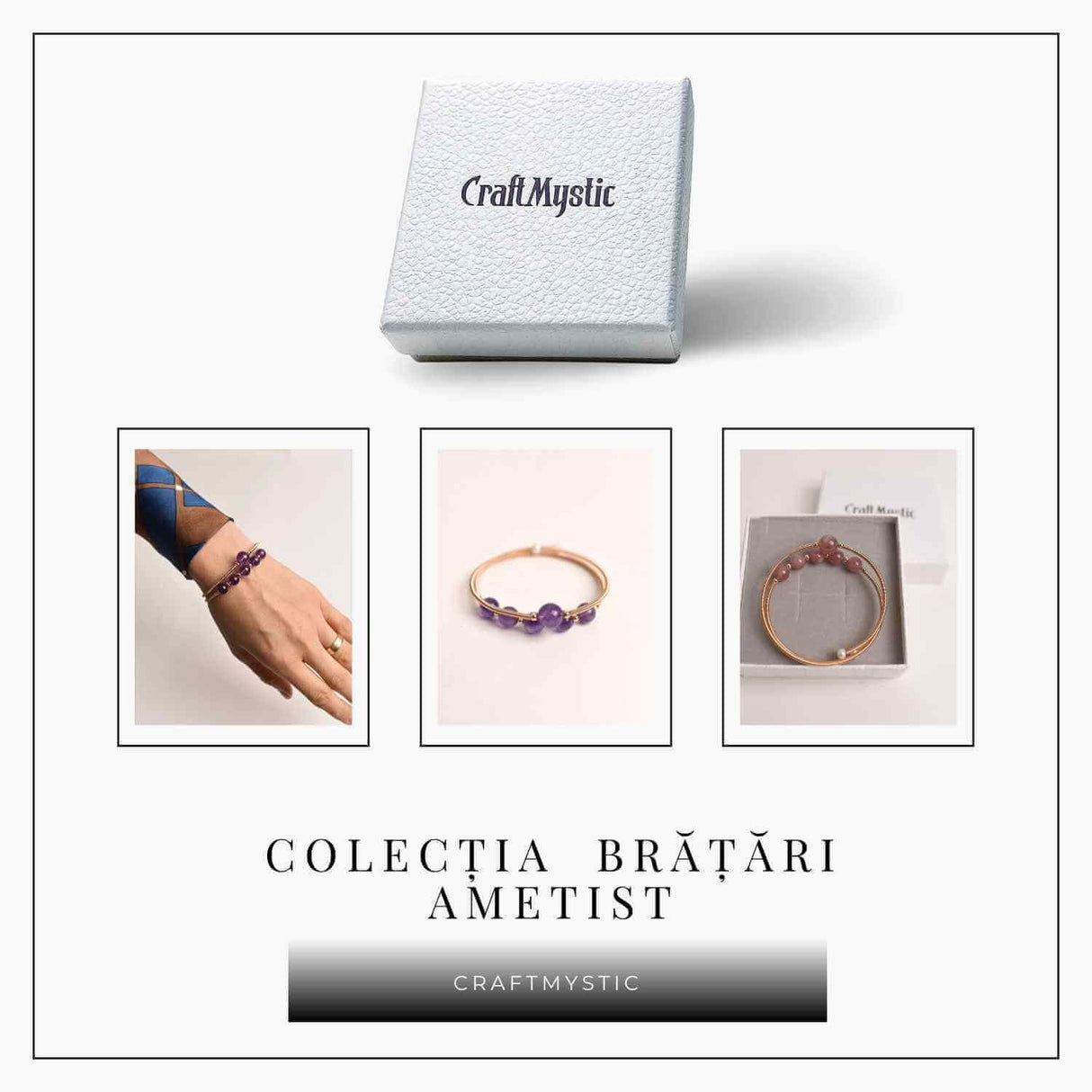 Bratara dubla metalica aurie cu ametist natural pentru calm si claritate mentala