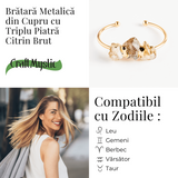 Bratara Aurie cu Triplu Citrin Brut - Energie Pozitiva & Prosperitate