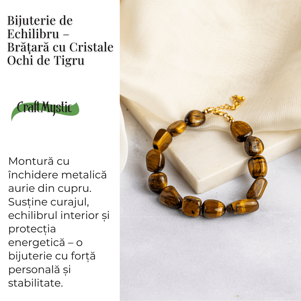 Bijuterie de Echilibru - Bratara cu Cristale Ochi de Tigru