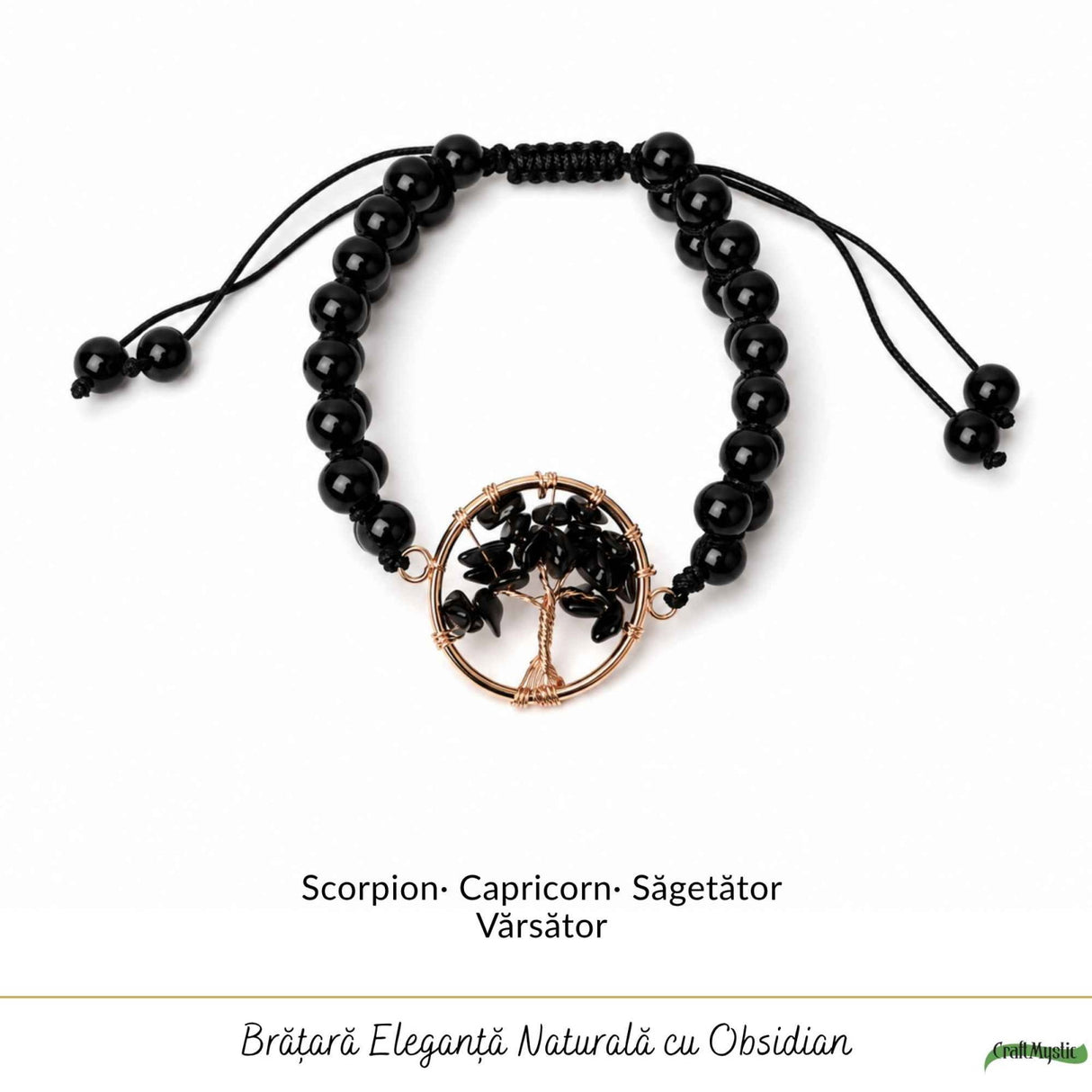 Bratara cu Obsidian si Arborele Vietii – Protectie, Stabilitate si Forta Interioara