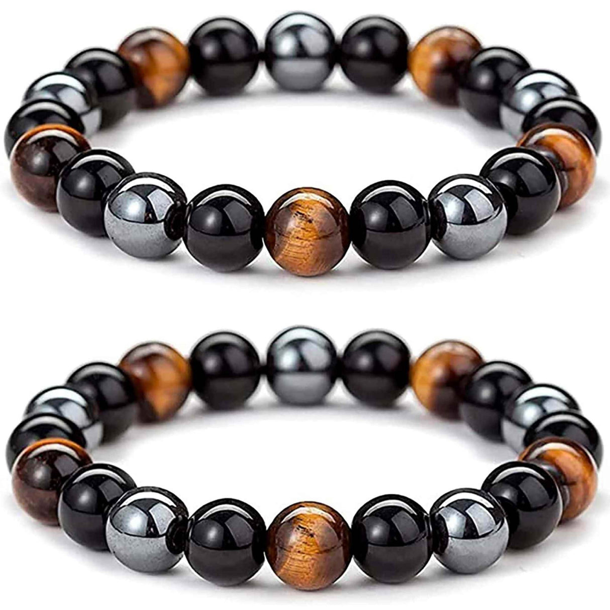 Bratara cu tripla protectie din obsidian negru, ochi de tigru si hematit 10 mm - Bratara feng shui pentru protectie, noroc si prosperitate