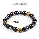 Bratara cu tripla protectie din obsidian negru, ochi de tigru si hematit 10 mm - Bratara feng shui pentru protectie, noroc si prosperitate