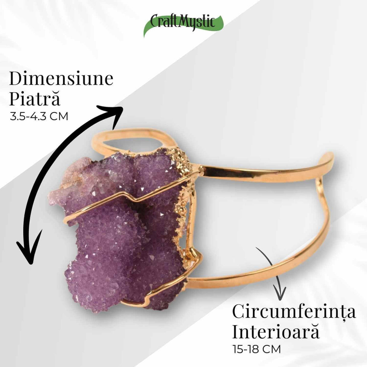 Bratara Aurie cu Ametist Natural Brut - Calm Interior si Claritate Mentala