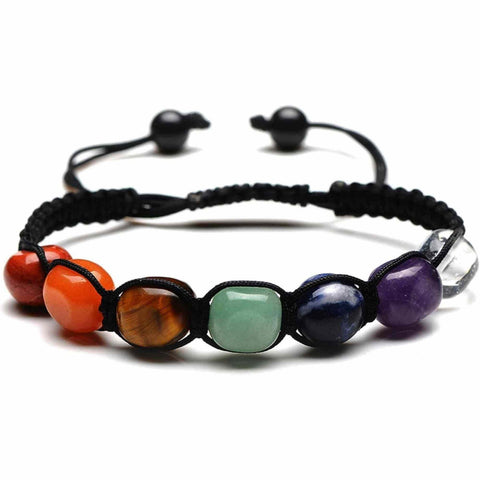 Hand-braided 7 Chakra polished natural semi-precious stone bracelet - Reiki healing, positive energy