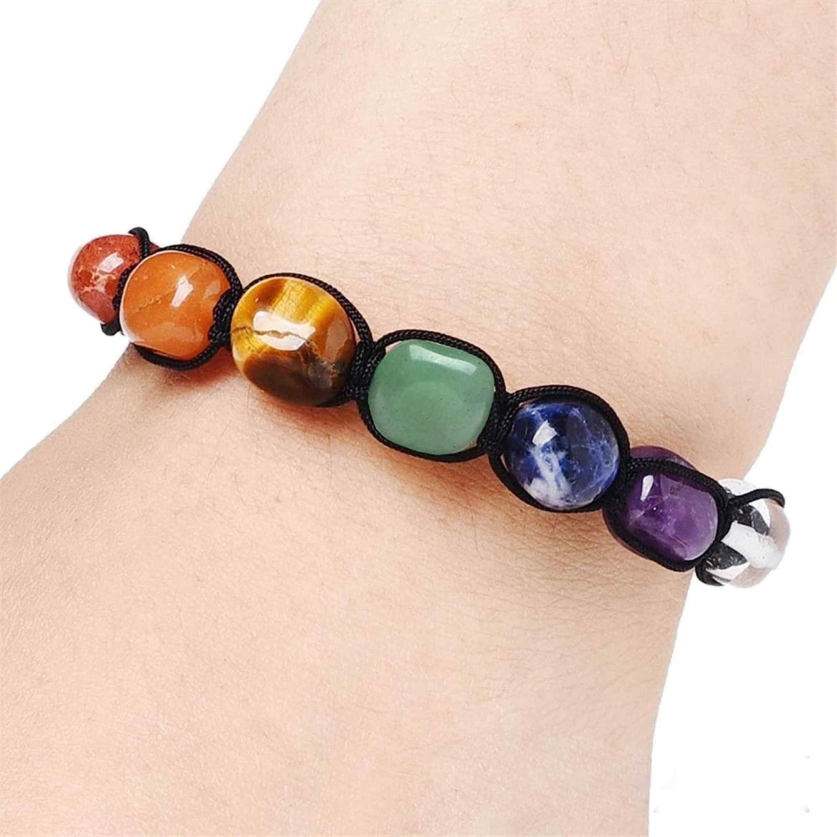 Bratara din pietre naturale semipretioase polisate 7 chakre cu impletitura manuala - Vindecare Reiki, energie pozitiva