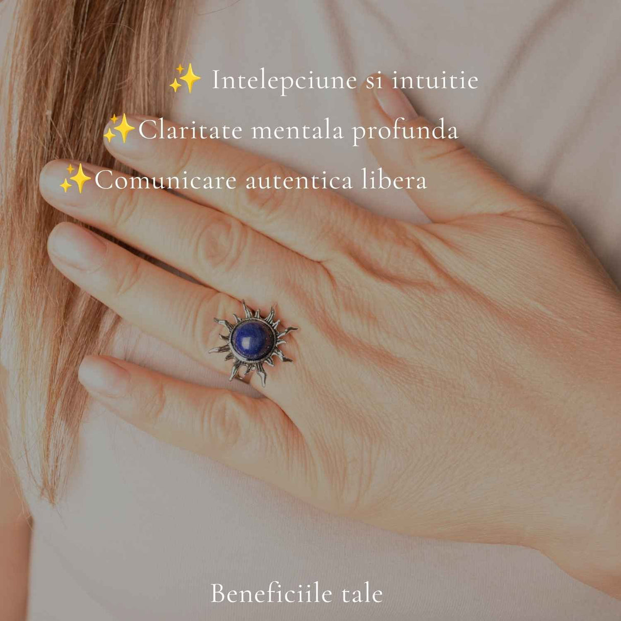 Inel cu Lapis Lazuli Natural in Forma de Soare – Intelepciune si Comunicare Autentica