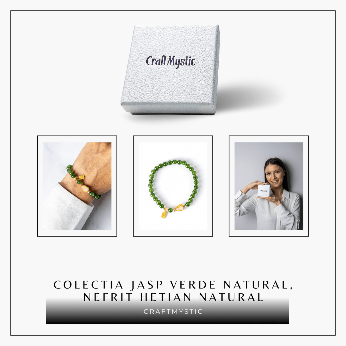 Bratara elastic din jasp verde natural si nefrid hetian - echilibru si vitalitate