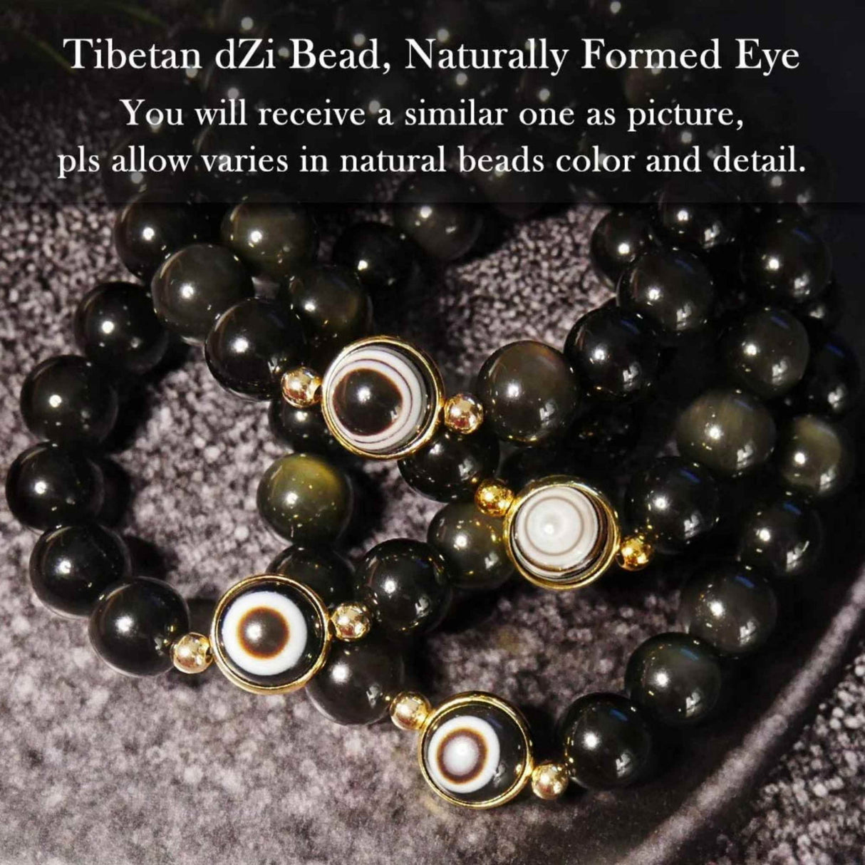 Bratara din obsidian negru si ochi natural de agat - bratara feng shui pentru protectie si noroc