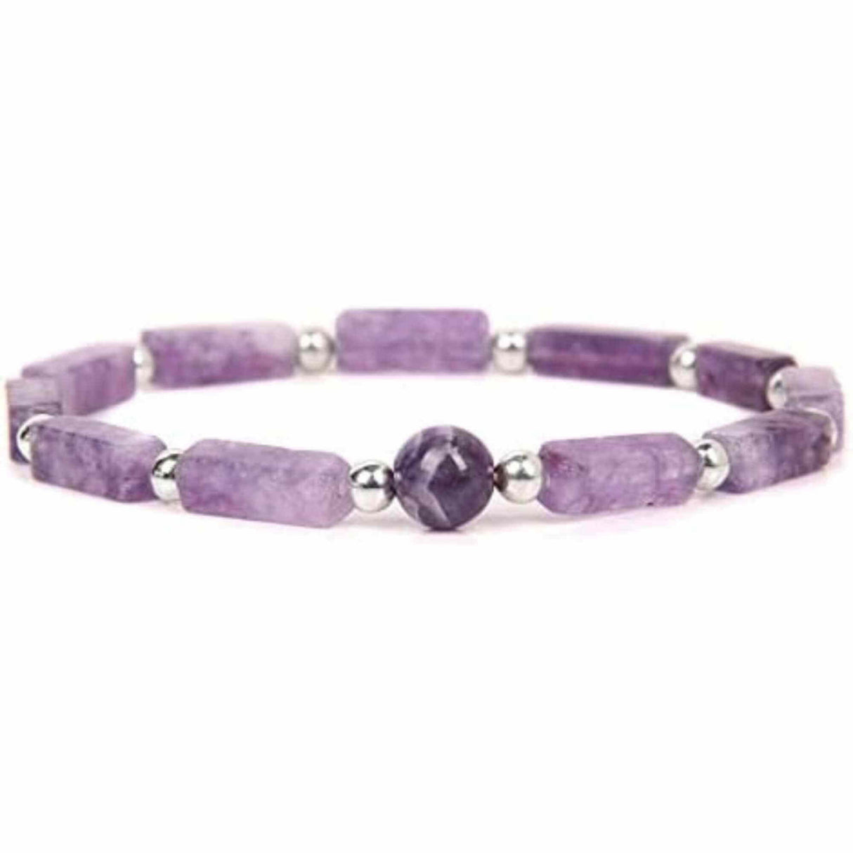 Bratara deosebita cu ametist natural 8mm - Elastica ajustabila cu pietre semipretioase violete