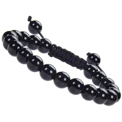 8mm Black Onyx Semiprecious Crystal Bead Bracelet, Adjustable Wrist Strap, Negative Energy Eliminator