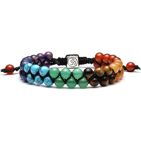 Bratara dubla 7 chakra cu pietre semipretioase naturale cu pigment de culoare de 6 mm - Bratara pentru meditatie