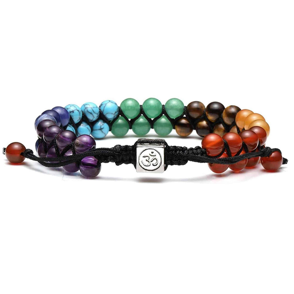 Bratara dubla 7 chakra cu pietre semipretioase naturale cu pigment de culoare de 6 mm - Bratara pentru meditatie